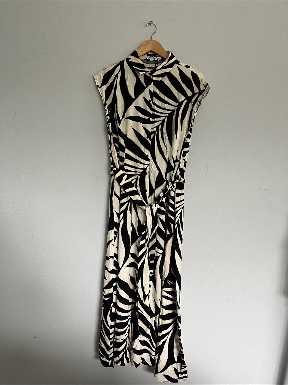 Mango Black and Cream Printed Dress